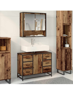 Set di mobili per il bagno con cassetto 2 pcs Legno vecchio