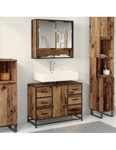 Set di mobili per il bagno con cassetto 2 pcs Legno vecchio