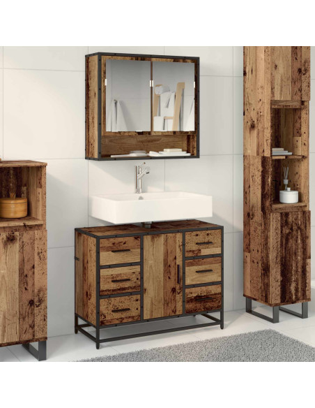 Set di mobili per il bagno con cassetto 2 pcs Legno vecchio