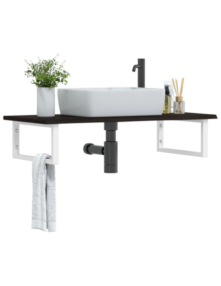 Ripiano a Parete per Lavabo in Acciaio e Massello di Rovere