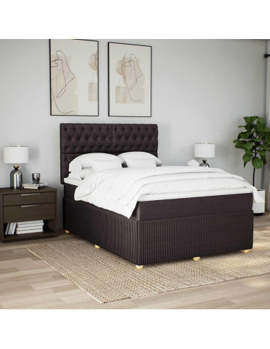 Giroletto a Molle con Materasso Marrone Scuro 160x200cm Tessuto