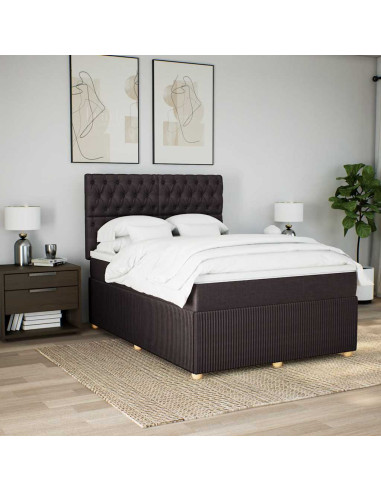 Giroletto a Molle con Materasso Marrone Scuro 160x200cm Tessuto