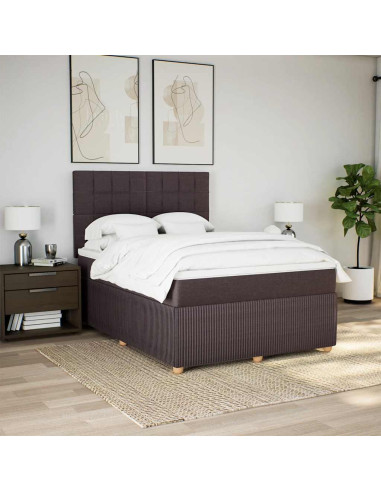 Giroletto a Molle con Materasso Marrone Scuro 160x200cm Tessuto