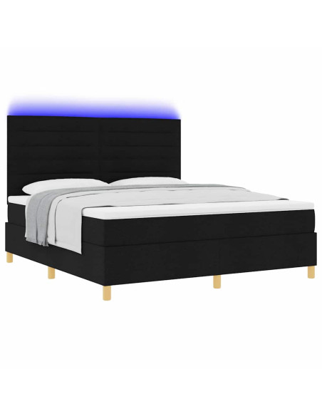 Letto a Sorgente LED con materasso Nero 180 x 200 cm Tessuto