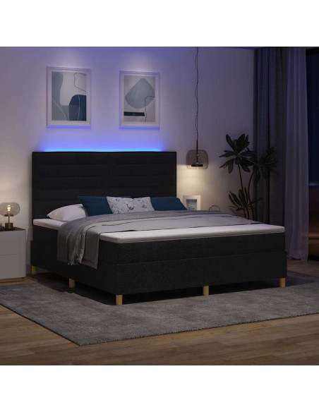 Letto a Sorgente LED con materasso Nero 180 x 200 cm Tessuto