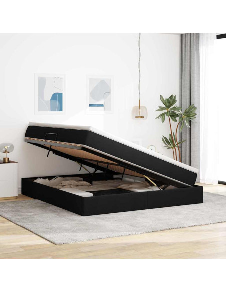 Letto con contenitore e materasso Nero 160 x 200 cm Poliestere