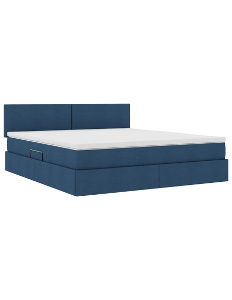Letto con contenitore e materasso con testiera Blu 180 x 200 cm