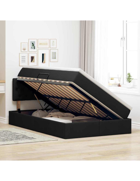 Letto con contenitore e materasso Nero 120 x 190 cm