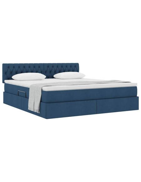 Letto con contenitore e materasso con testiera Blu 180 x 200 cm