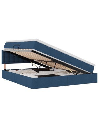 Letto con contenitore e materasso con testiera Blu 160 x 200 cm