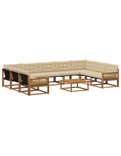 Set di divani da esterno con cuscino 10 pcs Naturale e Beige