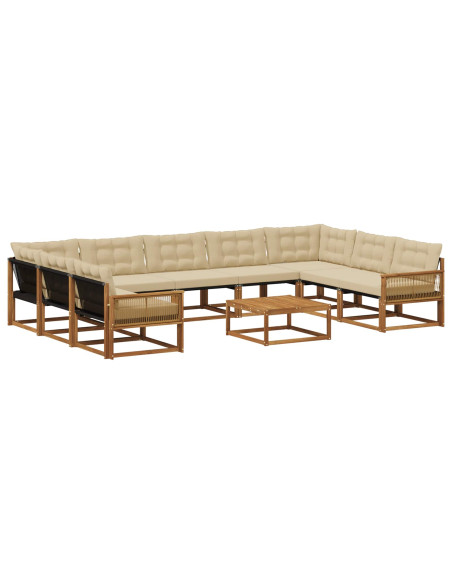 Set di divani da esterno con cuscino 10 pcs Naturale e Beige