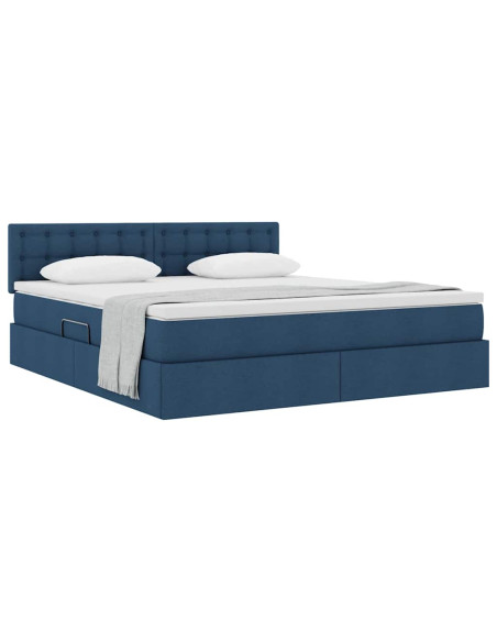 Letto con contenitore e materasso con testiera Blu 180 x 200 cm