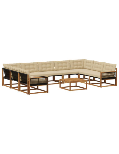 Set di divani da esterno con cuscino 10 pcs Naturale e Beige