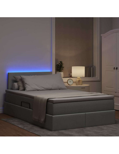 Letto con contenitore e LED Grigio chiaro 120 x 190 cm Tessuto
