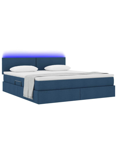 Letto con contenitore e LED con led Blu 160 x 200 cm Tessuto