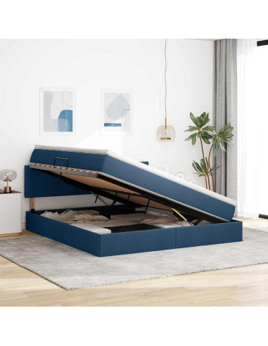 Letto con contenitore e LED con led Blu 160 x 200 cm Tessuto