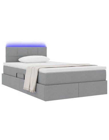 Letto con contenitore e LED Grigio chiaro 120 x 190 cm Tessuto