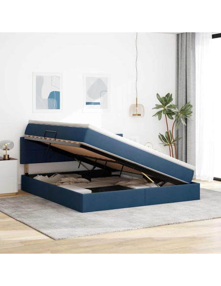 Letto con contenitore e LED con led Blu 180 x 200 cm Tessuto