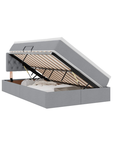 Letto con contenitore e LED Grigio chiaro 120 x 190 cm Tessuto