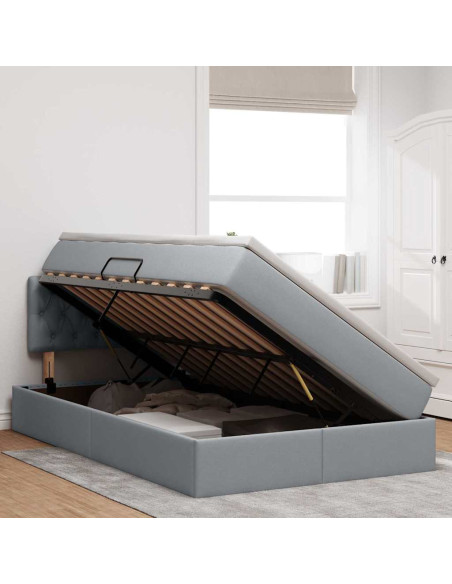 Letto con contenitore e LED Grigio chiaro 120 x 190 cm Tessuto