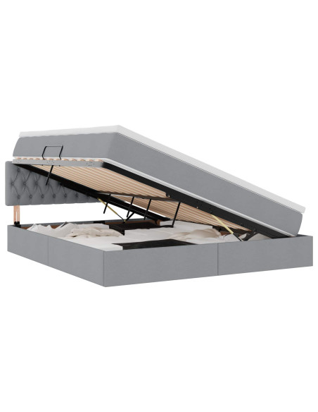 Letto con contenitore e LED Grigio chiaro 160 x 200 cm Tessuto