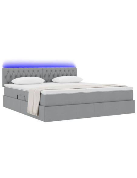 Letto con contenitore e LED Grigio chiaro 160 x 200 cm Tessuto