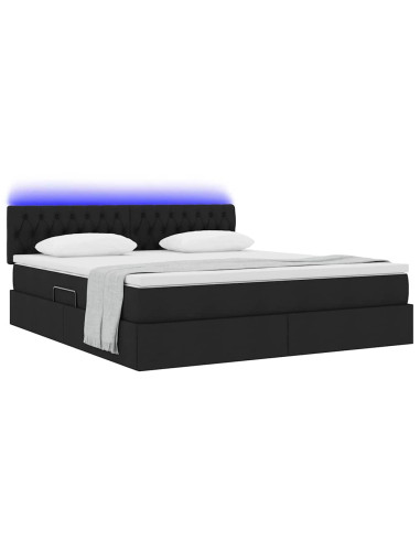 Letto con contenitore e LED con led Nero 160 x 200 cm Tessuto
