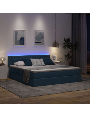 Letto con contenitore e LED con led Blu 160 x 200 cm Tessuto