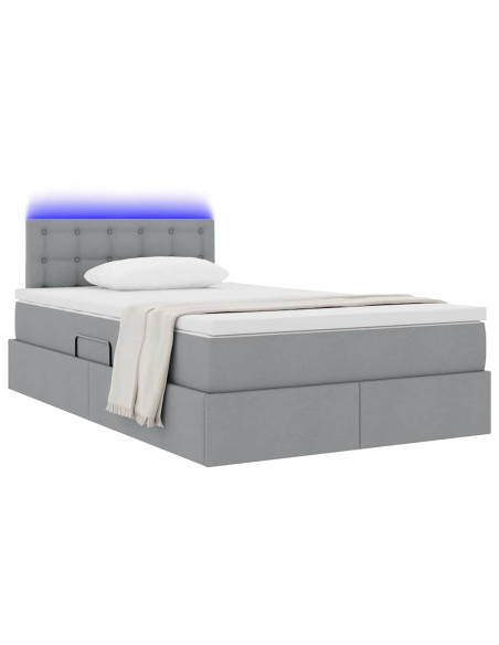Letto con contenitore e LED Grigio chiaro 120 x 190 cm Tessuto