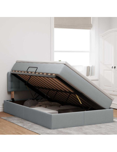 Letto con contenitore e LED Grigio chiaro 120 x 190 cm Tessuto