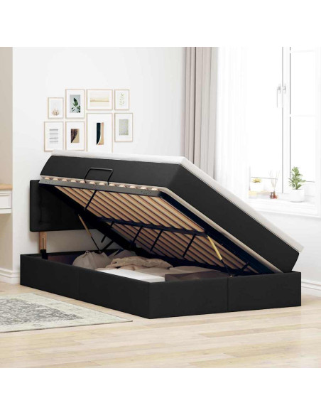 Letto con contenitore e LED con led Nero 120 x 190 cm Tessuto