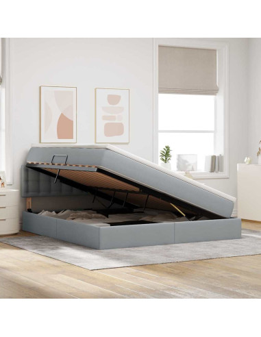 Letto con contenitore e LED Grigio chiaro 160 x 200 cm Tessuto