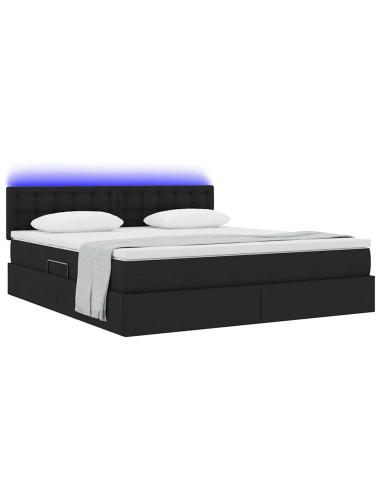 Letto con contenitore e LED con led Nero 160 x 200 cm Tessuto