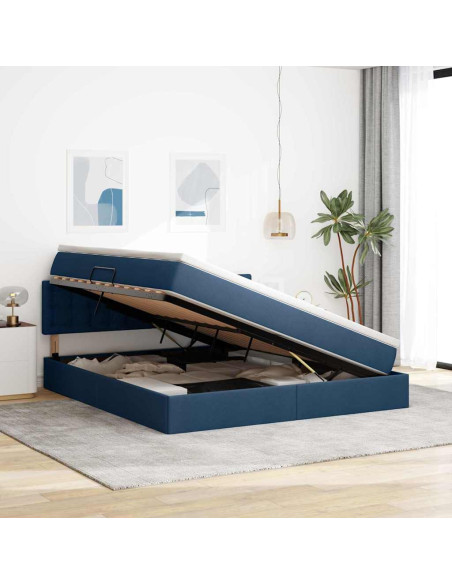 Letto con contenitore e LED con led Blu 180 x 200 cm Tessuto