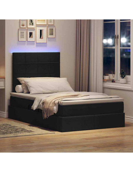 Letto con contenitore e LED Nero 120 x 190 cm Poliestere