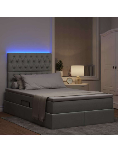 Letto con contenitore e LED con led Grigio chiaro 120 x 190 cm