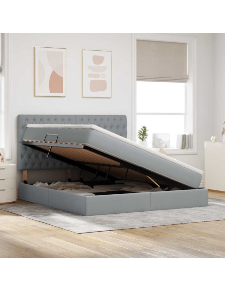 Letto con contenitore e LED con led Grigio chiaro 160 x 200 cm