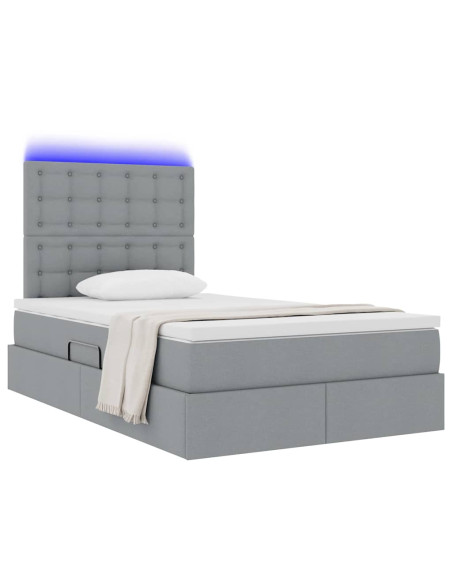 Letto con contenitore e LED con led Grigio chiaro 120 x 190 cm