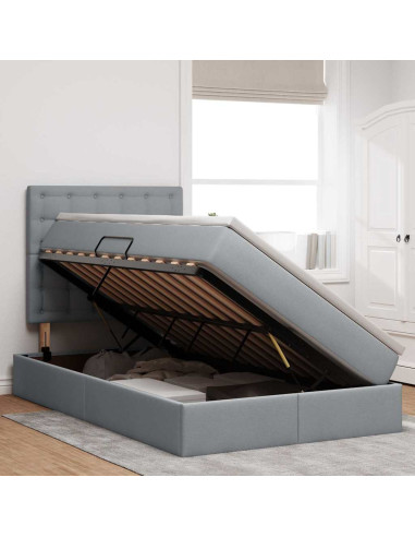 Letto con contenitore e LED con led Grigio chiaro 120 x 190 cm