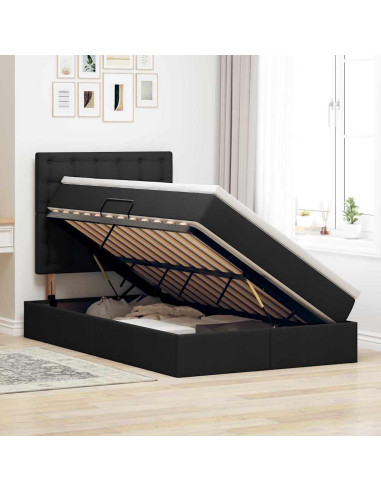 Letto con contenitore e LED Nero 120 x 190 cm Poliestere