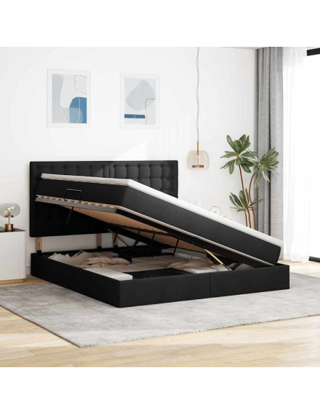 Letto con contenitore e LED Nero 160 x 200 cm Poliestere