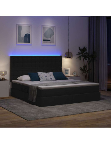 Letto con contenitore e LED Nero 160 x 200 cm Poliestere