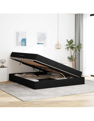 Letto con contenitore e materasso Nero 160 x 200 cm Poliestere