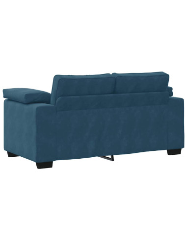 Set di Divani 3 pz con Cuscini Blu in Velluto