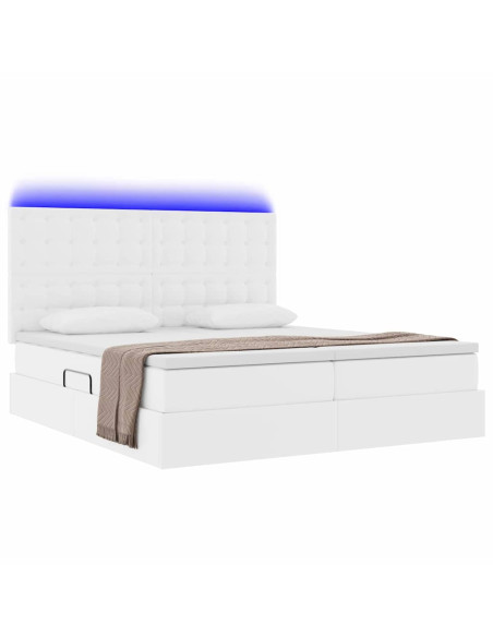 Letto con contenitore e LED Bianco Puro 200 x 200 cm
