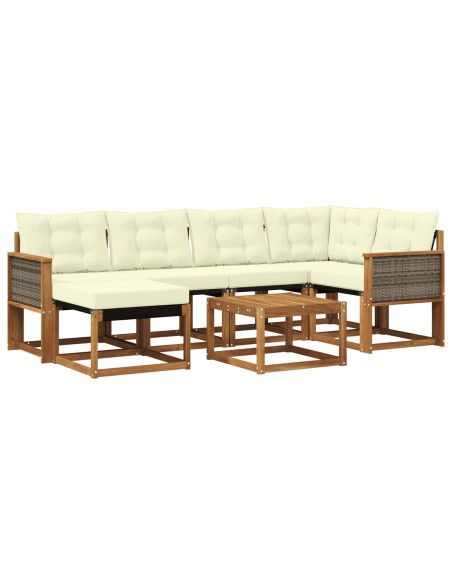 Set di divani da esterno con cuscino 7 pcs Naturale e Crema