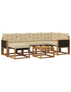 Set di divani da esterno con cuscino 7 pcs Naturale e Beige