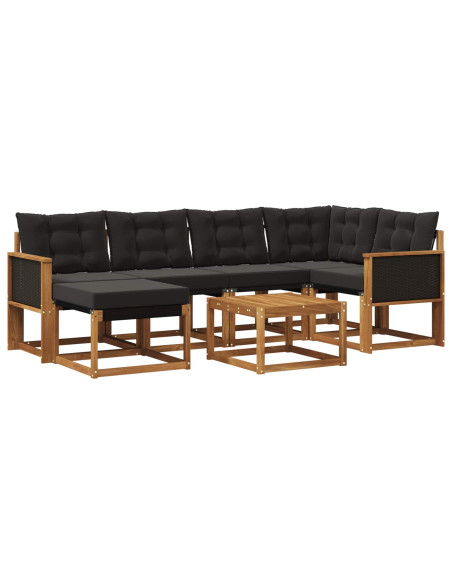 Set di divani da esterno con cuscino 7 pcs Naturale e Nero