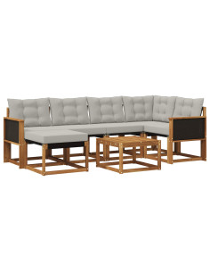 Set di divani da esterno 7 pcs Naturale e Grigio Chiaro
